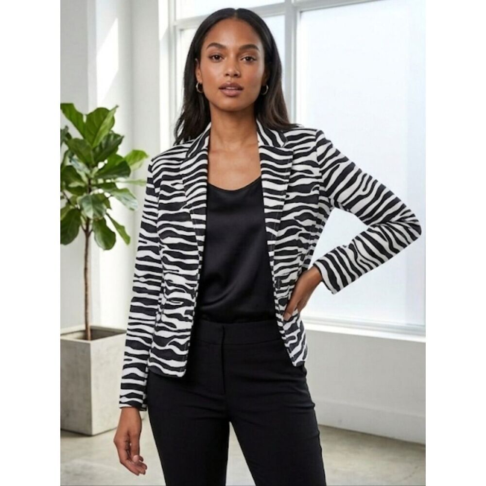 Rafaella Studio Blazer Sz L Black/White Zebra Stripe